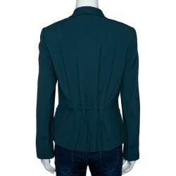 Kenzo Forest Green Crepe Gathered Detail Single Button Blazer M 