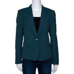 Kenzo Forest Green Crepe Gathered Detail Single Button Blazer M 