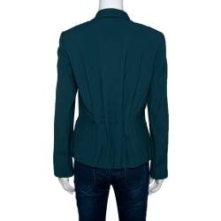 Kenzo Forest Green Crepe Gathered Detail Single Button Blazer L
