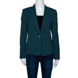 Kenzo Forest Green Crepe Gathered Detail Single Button Blazer L