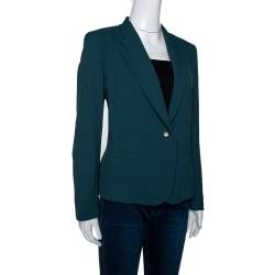Kenzo Forest Green Crepe Gathered Detail Single Button Blazer L