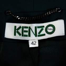 Kenzo Forest Green Crepe Gathered Detail Single Button Blazer L