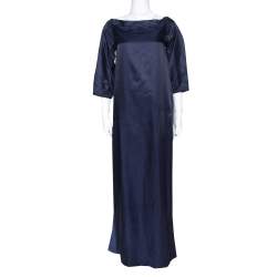 Kenzo Navy Blue Cotton Blend Maxi Dress S