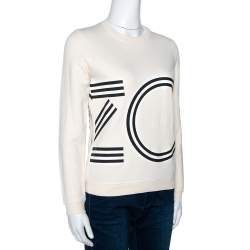 Pre Owned Kenzo Cream Embossed Logo Print Cotton Sweatshirt S