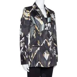 Pre Owned Kenzo Black Abstract Print Single Buttoned Blazer M