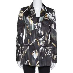 Pre Owned Kenzo Black Abstract Print Single Buttoned Blazer M