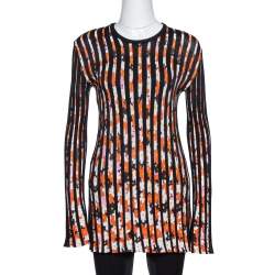 Kenzo Black Jackie Flowers Print Knit Pleated Long Sleeve Top XS
