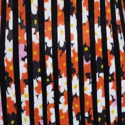 Kenzo Black Jackie Flowers Print Knit Pleated Long Sleeve Top XS
