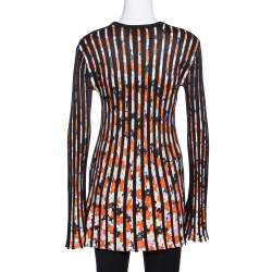 Kenzo Black Jackie Flowers Print Knit Pleated Long Sleeve Top XS