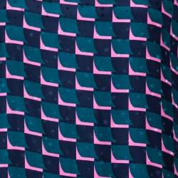 Pre Owned Kenzo Midnight Blue Printed Star Patterned Silk Jacquard Top L