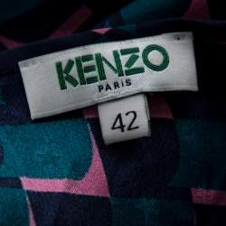 Pre Owned Kenzo Midnight Blue Printed Star Patterned Silk Jacquard Top L