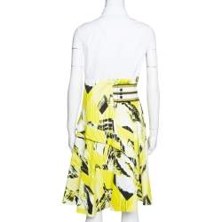 Pre Owned فستان كينزو قطن أصفر منقوش بلا أكمام بياقة مقاس كبير - لارج