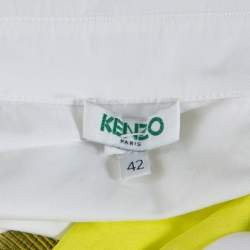 Pre Owned فستان كينزو قطن أصفر منقوش بلا أكمام بياقة مقاس كبير - لارج