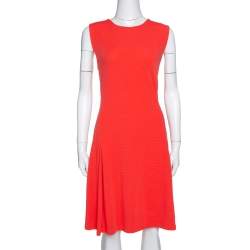 Pre Owned Kenzo Bright Coral Rib Knit Zip Detail Sleeveless Flared Dress XL