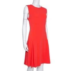 Pre Owned Kenzo Bright Coral Rib Knit Zip Detail Sleeveless Flared Dress XL