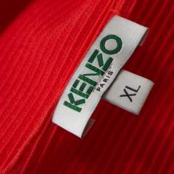 Pre Owned Kenzo Bright Coral Rib Knit Zip Detail Sleeveless Flared Dress XL