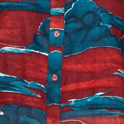 Pre Owned Kenzo Maroon Cloud Print Chiffon Long Sleeve Blouse L