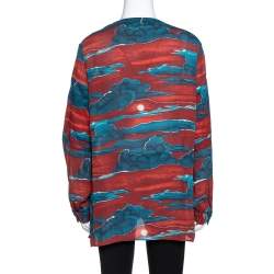 Pre Owned Kenzo Maroon Cloud Print Chiffon Long Sleeve Blouse L