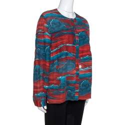 Pre Owned Kenzo Maroon Cloud Print Chiffon Long Sleeve Blouse L