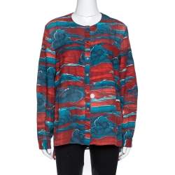 Pre Owned Kenzo Maroon Cloud Print Chiffon Long Sleeve Blouse L