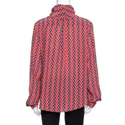 Pre Owned Kenzo Red Printed Silk Neck Tie Detail Long Sleeve Shirt L