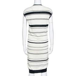 Pre Owned Kenzo Off White & Navy Striped Cotton Knit Sweater Dress L
