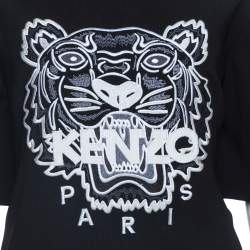 Kenzo Black Crepe Embroidered Tiger Motif T-Shirt Dress M