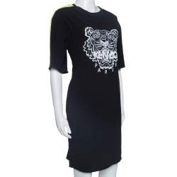 Kenzo Black Crepe Embroidered Tiger Motif T-Shirt Dress M