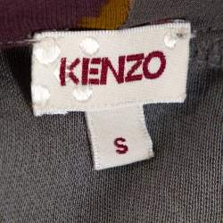 Pre Owned كيمونو كينزو حزام مطبوع مورد و بولكا دوت حرير عنابي و رصاصي مقاس صغير (سمول)