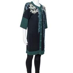 Pre Owned Kenzo Black Wool Knit Embroidered Tassel Detail Cardigan M