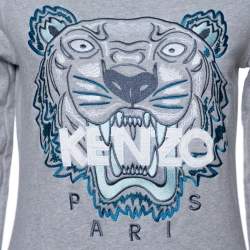 Pre Owned Kenzo Grey Tiger Embroidered Cotton Sweatshirt S