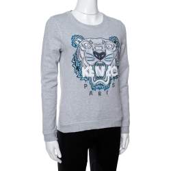 Pre Owned Kenzo Grey Tiger Embroidered Cotton Sweatshirt S