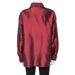 Kenzo Maroon Silk Ruffled Detail Long Sleeve Blouse M 