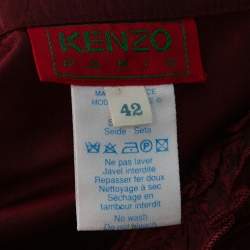 Kenzo Maroon Silk Ruffled Detail Long Sleeve Blouse M 