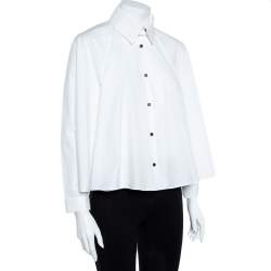 Pre Owned Kenzo White Cotton Poplin Trapeze Blouse M