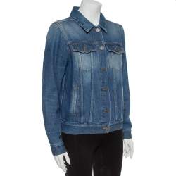 Pre Owned Kenzo Indigo Washed Denim Hyper Print Trucker Jacket M