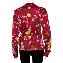 مملوكة مسبقًا Kenzo Red Floral Print Cotton Wrap Top XL