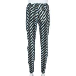 Pre Owned Kenzo Blue Denim Zigzag Print Skinny Jeans L