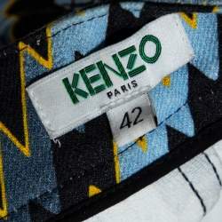 Pre Owned Kenzo Blue Denim Zigzag Print Skinny Jeans L