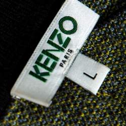 Pre Owned Kenzo Black Lightning Bolt Jacquard Wool Embellished Cardigan L