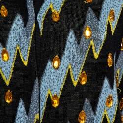 Pre Owned Kenzo Black Lightning Bolt Jacquard Wool Embellished Cardigan L