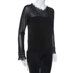 Kenzo Black Knit Waist Tie Detail Long Sleeve Top M