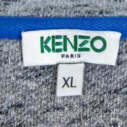 Pre Owned سويت شيرت كينزو أكمام طويلة مزين حلية شعار الماركة مطرز أيقونات متعددة رصاصي مقاس كبير جداً (اكس لارج)