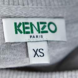 Pre Owned Kenzo Grey Knit Flying Tiger Embroidery Detail Sweatshirt XS