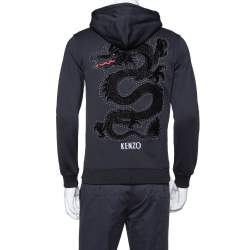 Pre Owned Kenzo Black Knit Dragon Embroidery Detail Hoodie XS