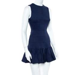 Pre Owned Kenzo Navy Blue Cotton Jacquard Ruffle Detail Sleeveless Mini Dress S