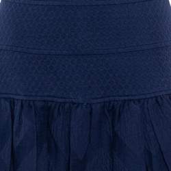Pre Owned Kenzo Navy Blue Cotton Jacquard Ruffle Detail Sleeveless Mini Dress S