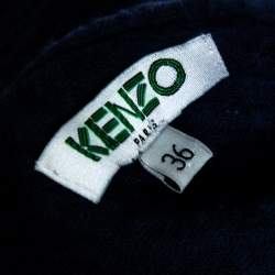 Pre Owned Kenzo Navy Blue Cotton Jacquard Ruffle Detail Sleeveless Mini Dress S