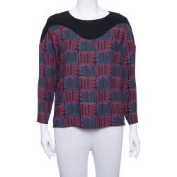Kenzo Burgundy & Black Printed Crepe Top M