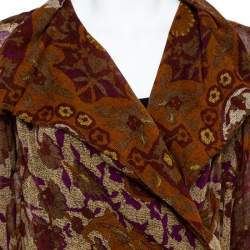 مملوكة مسبقًا جاكيت كينزو خفيف مزين رباط أمامي صوف مطبوع تجريدي بني مقاس كبير (لارج)